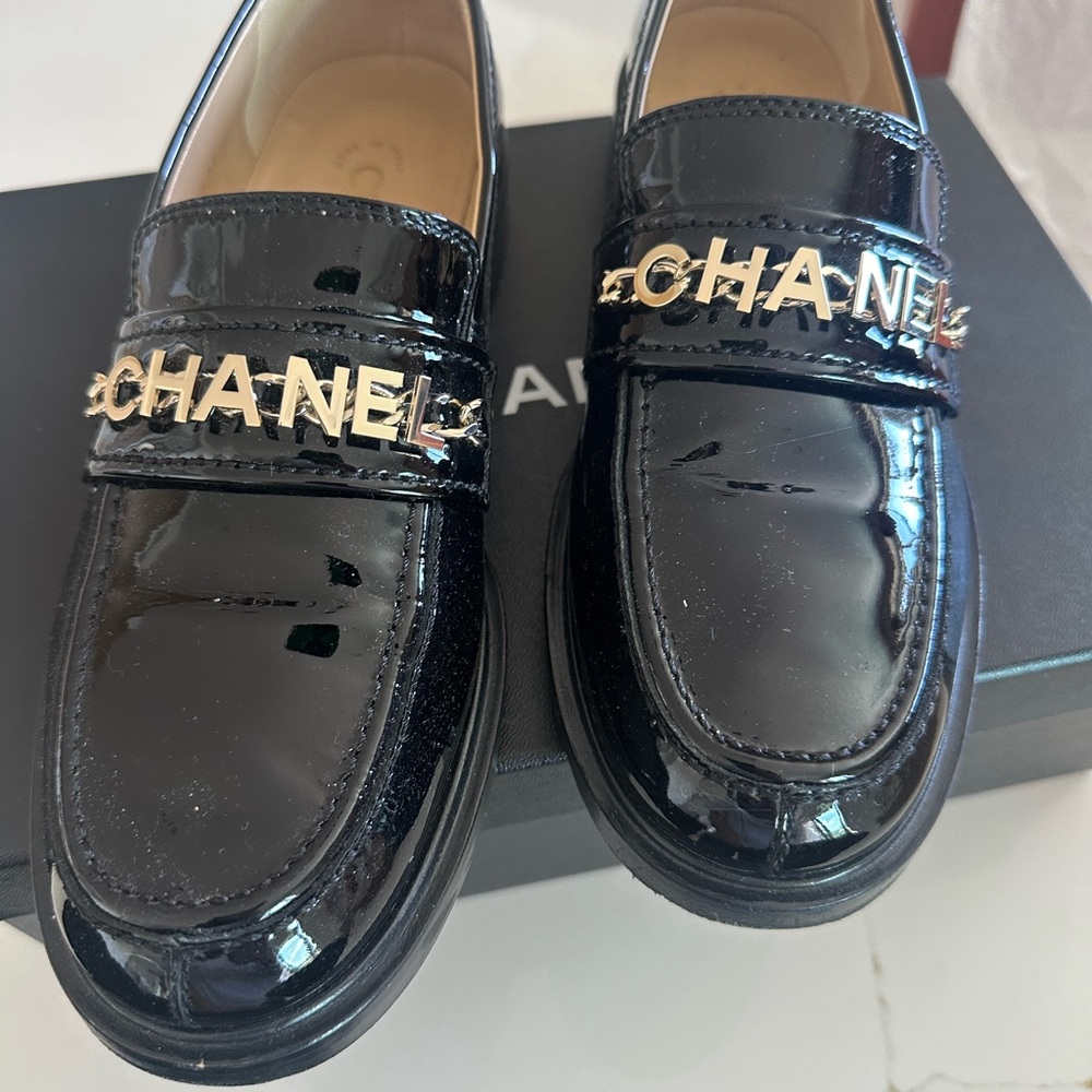 Chanel Black Patent Leather Loafers